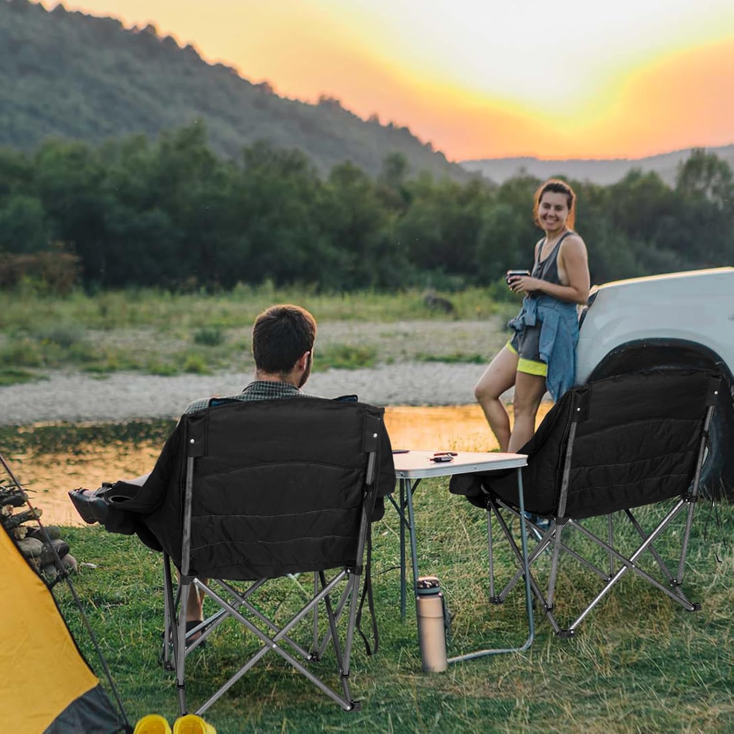 Oversized XL Camping Chairs for Adults Heavy Duty Support 500 lbs Outdoor Folding Chairs Padded Portable Lawn Chairs Camp Chairs with Cup Holder - Image 2