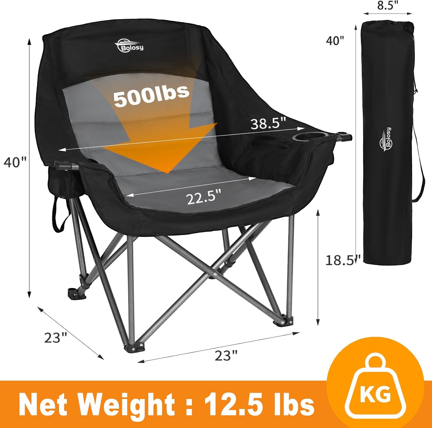 Oversized XL Camping Chairs for Adults Heavy Duty Support 500 lbs Outdoor Folding Chairs Padded Portable Lawn Chairs Camp Chairs with Cup Holder - Image 3