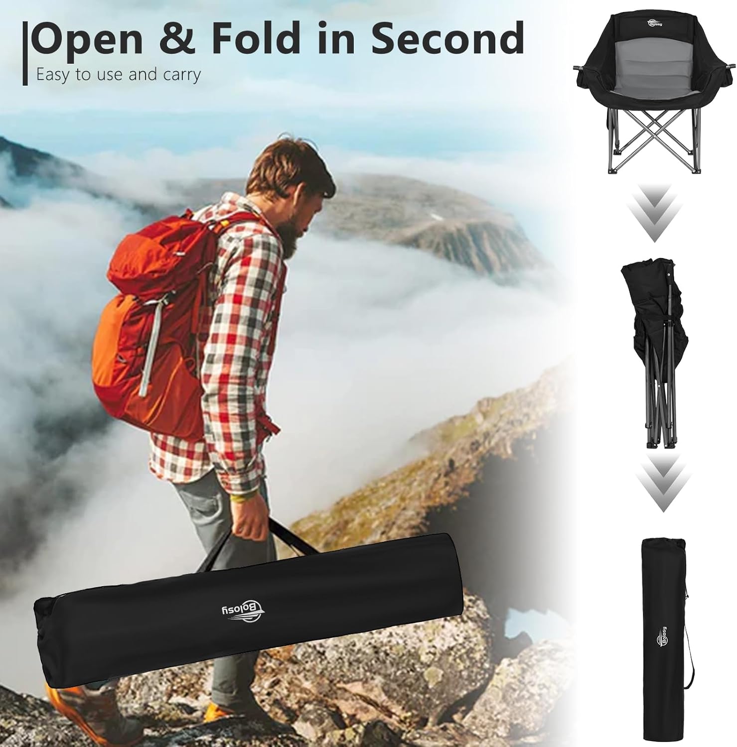 Oversized XL Camping Chairs for Adults Heavy Duty Support 500 lbs Outdoor Folding Chairs Padded Portable Lawn Chairs Camp Chairs with Cup Holder - Image 6