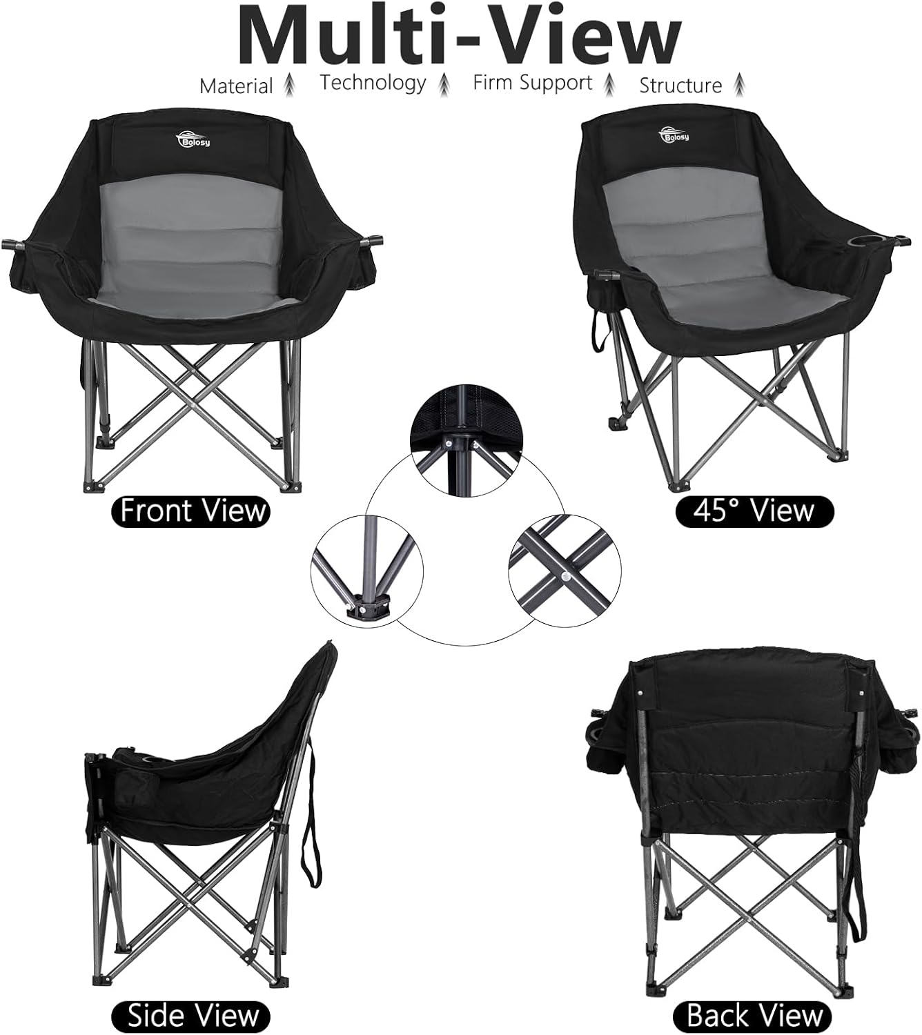 Oversized XL Camping Chairs for Adults Heavy Duty Support 500 lbs Outdoor Folding Chairs Padded Portable Lawn Chairs Camp Chairs with Cup Holder - Image 7